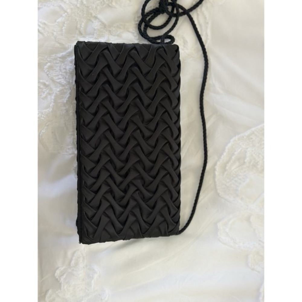 Vintage ADG Fashion Imports black satin woven ‎ Clutch Bag Mother's Day